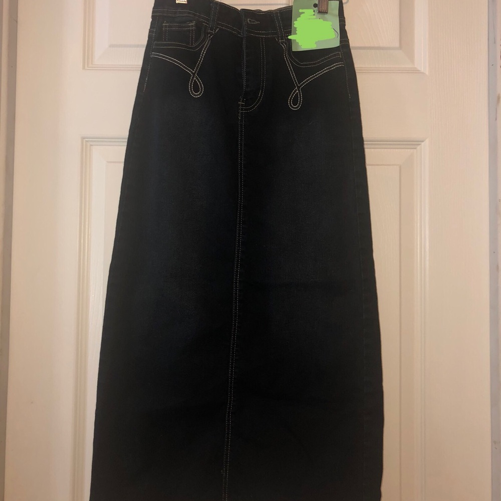Dark denim maxi skirt, girls size L.